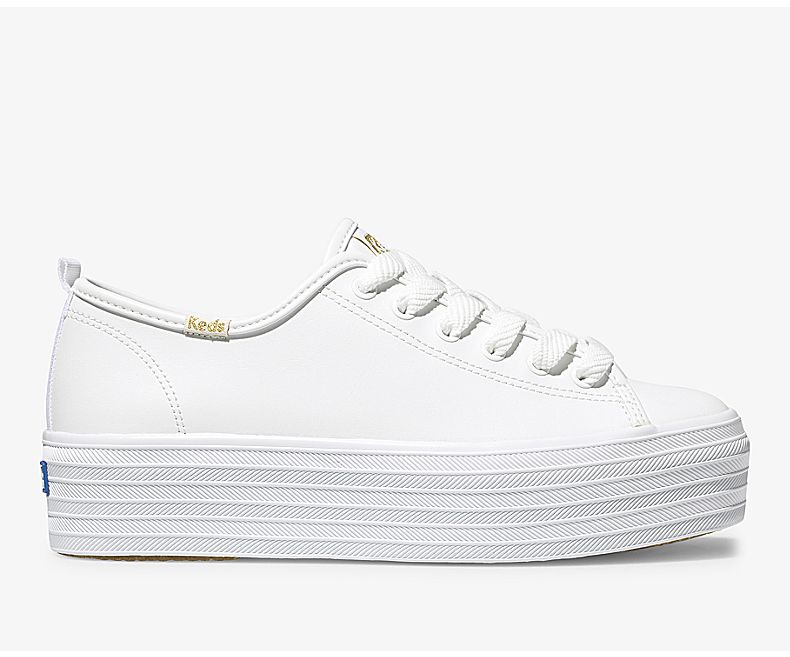 Keds Women's Triple Up Leather White Lace Up Shoes - DK4206589